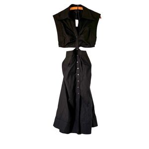 NWT Banana Republic Sleeveless Cut Out Poplin Midi Button Up Black Dress Size 4P